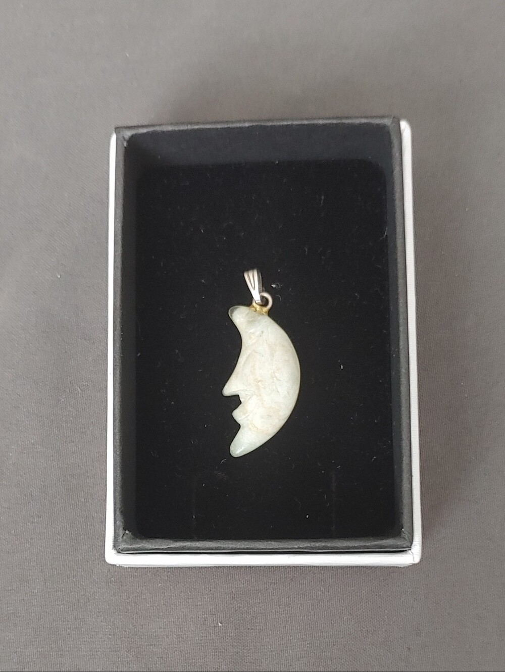 Jade Crescent Moon Face Pendant - Green Moon Charm